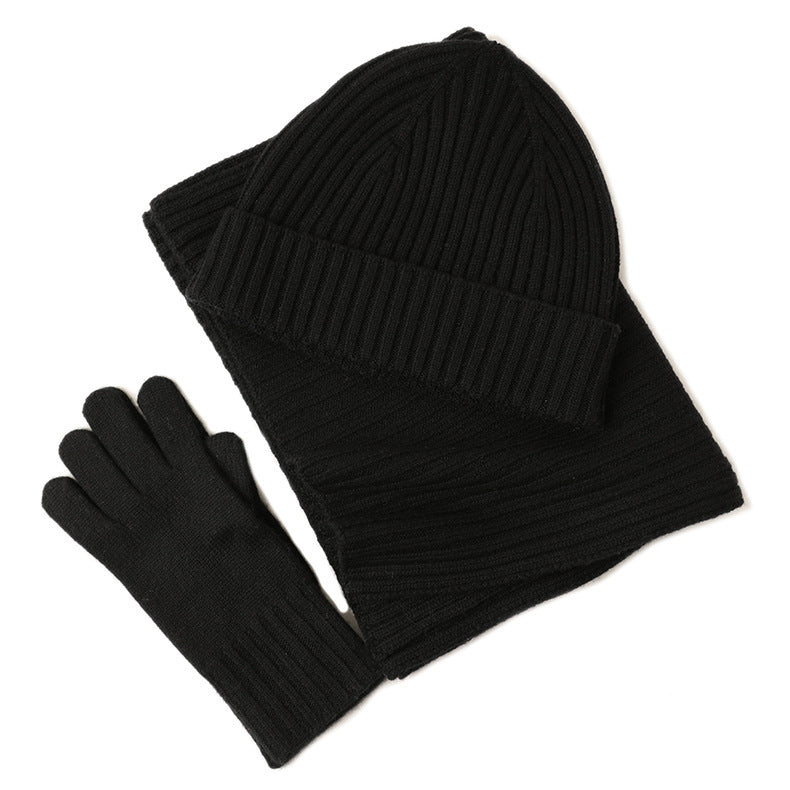 New Wool Scarf Hat Gloves Three-piece Set For Women