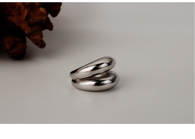 Geometric double layer stacking 925 sterling silver ring