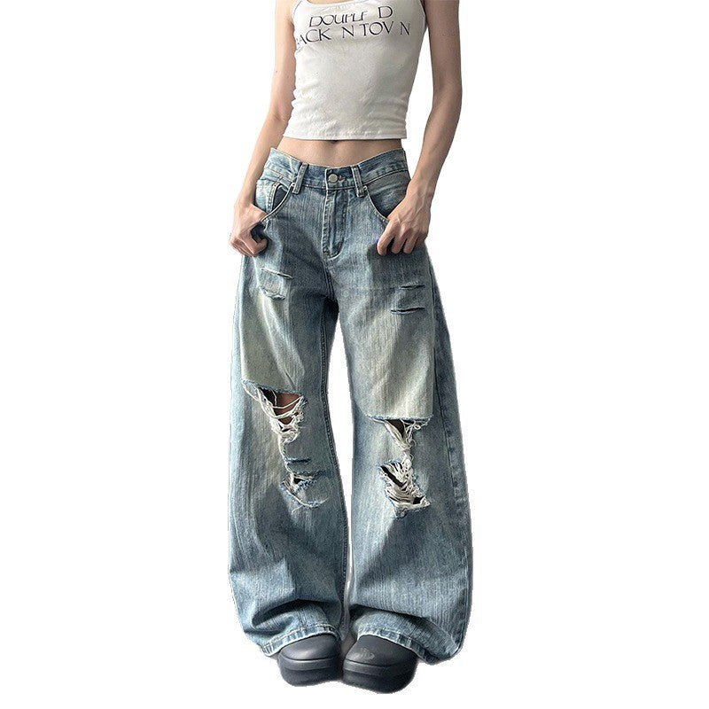 Design Sense Niche Loose Retro Destroyed Pants