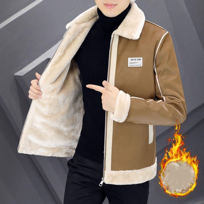 Coat Mens Warm Velvet Thickened Suede Leather Cotton-Padded Fur Integrated Supreme Comfort