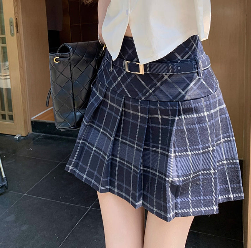 Retro Large Size High Waist College Style A- Line Pleated Skirt