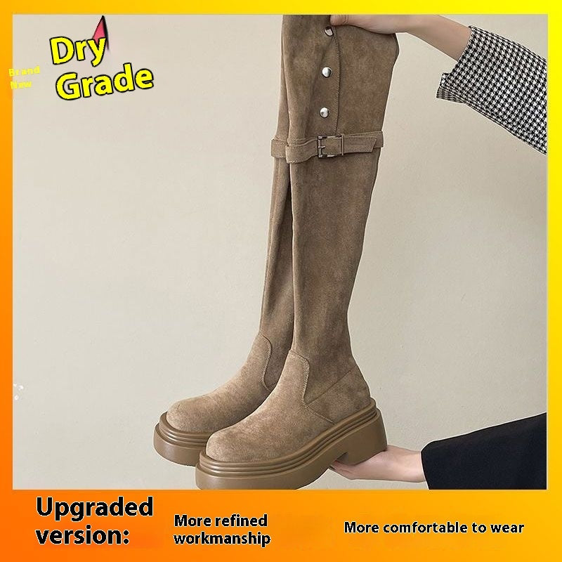 Over-the-knee Folding Long Tube Two-way Wear Boots With Chunky Heels Women's Thick Bottom