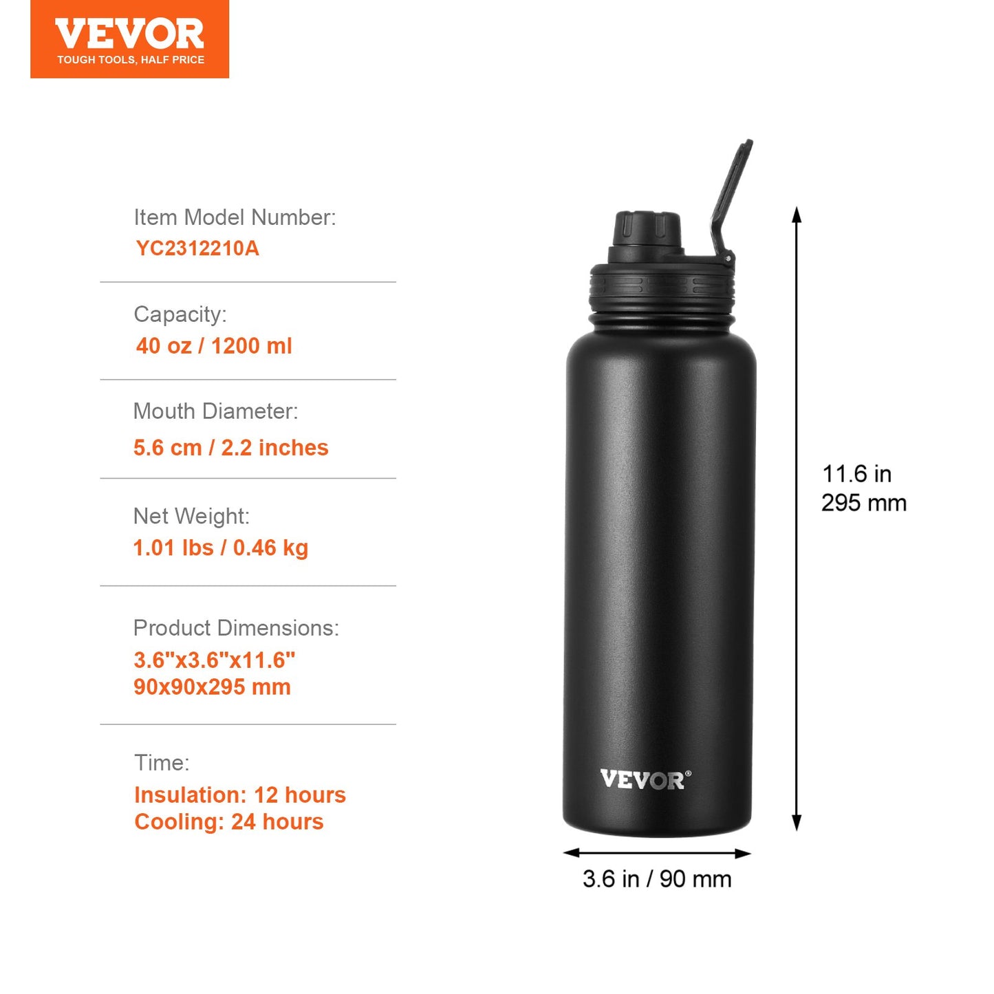Onyx Wide: 40oz Wide-Mouth Stainless Steel Insulated Bottle
