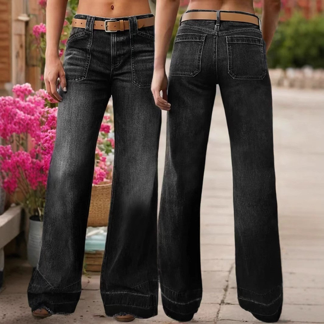 Jeans Women's Autumn And Winter Slimming And Wide Leg Temperament Straight-leg Pants