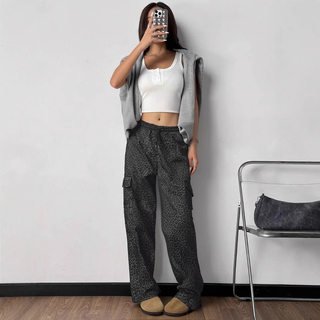 Printing Stylish Multi-pocket Street Overalls Loose-fit Tappered Trousers