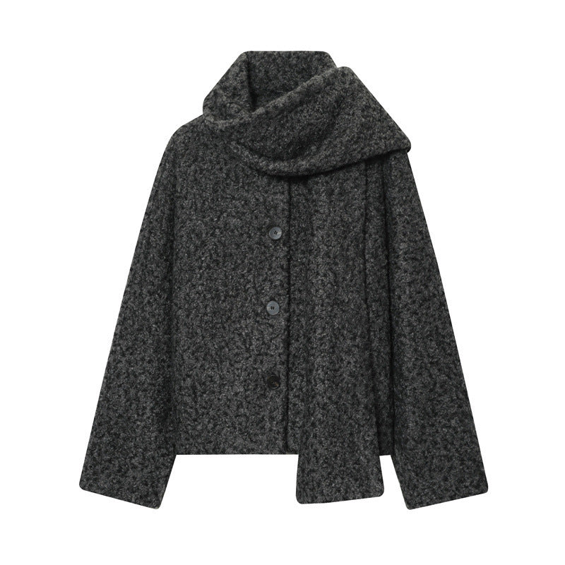Women's Short Woolen Coat Matching Scarf