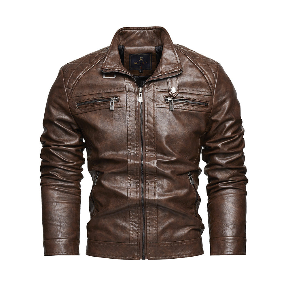 Personalized Trendy Pocket PU Leather Coat Trendy Men Leather Jacket Signature Utility