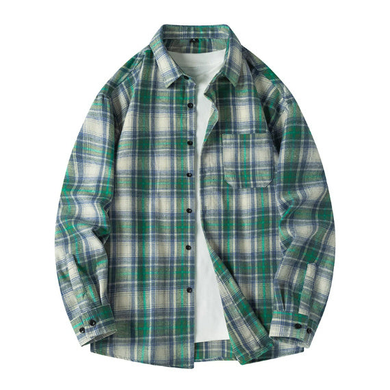 American Fashion Brand Long Sleeve Plaid Shirt Men