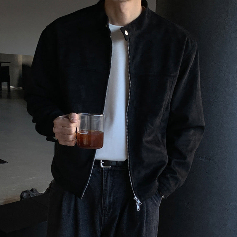 Brown Maillard Stand-Up Collar Jacket Rich Patina Depth