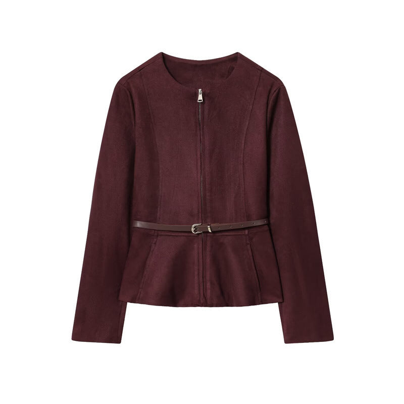 Denim Leather Short Skirt Hem Jacket