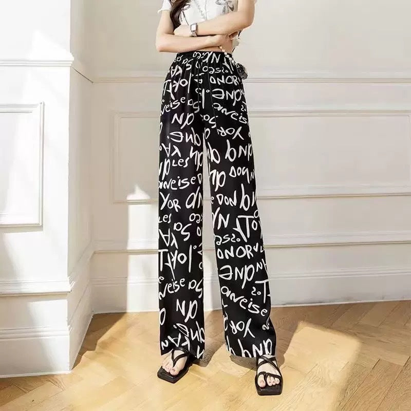 Draping Mopping Pants Straight Ink Painting Dye Pants For Women