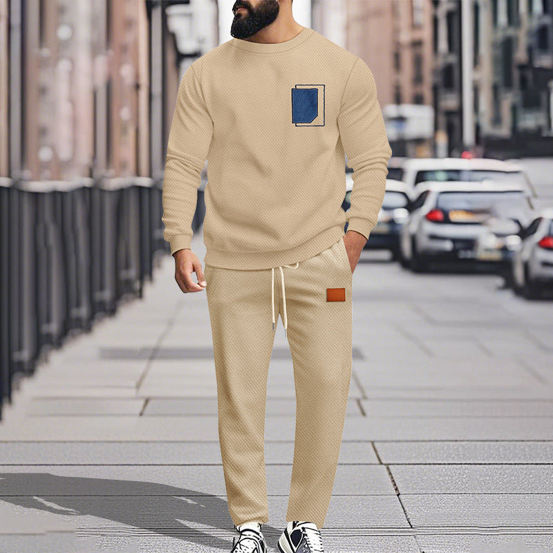 Men's Sport Suit Color Matching Sweater Two-piece Casual Fashion