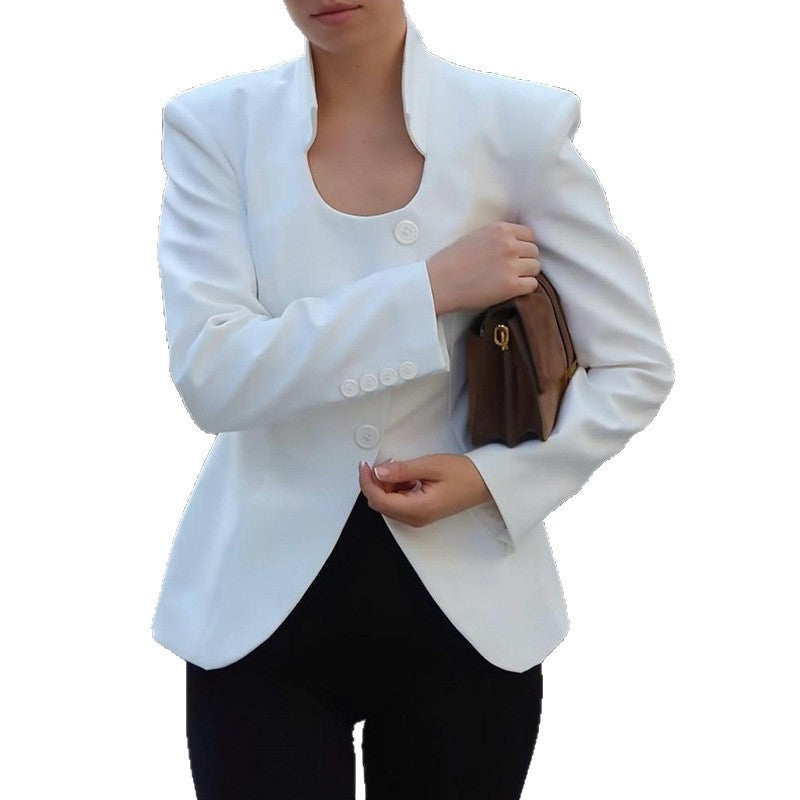 Women's Fashion Stand Collar Solid Color Personalized Easy Matching Coat