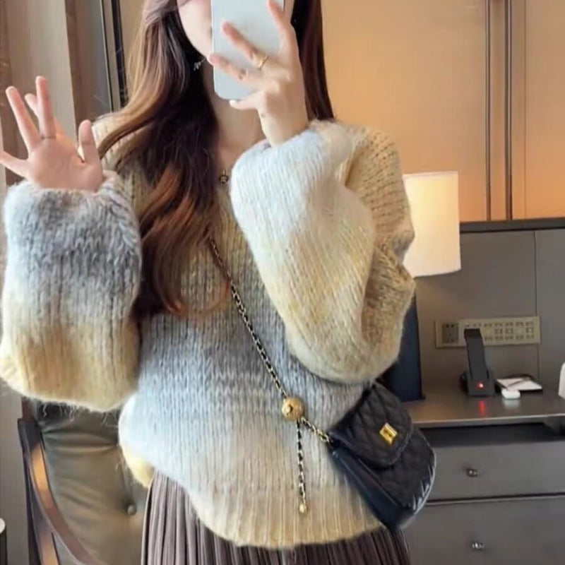 Lazy Fashion V-neck Striped Gradient Sweater