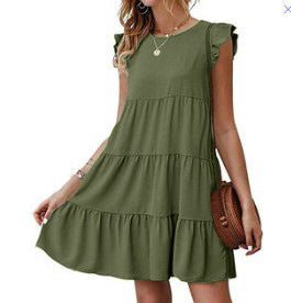 Ladies Solid Color Round Neck Short Sleeve Casual Dress