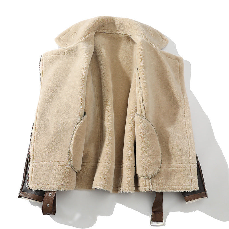 Plus Size Casual Polo Collar Fleece-Lined Thickened Fur Jacket Inclusive Luxury