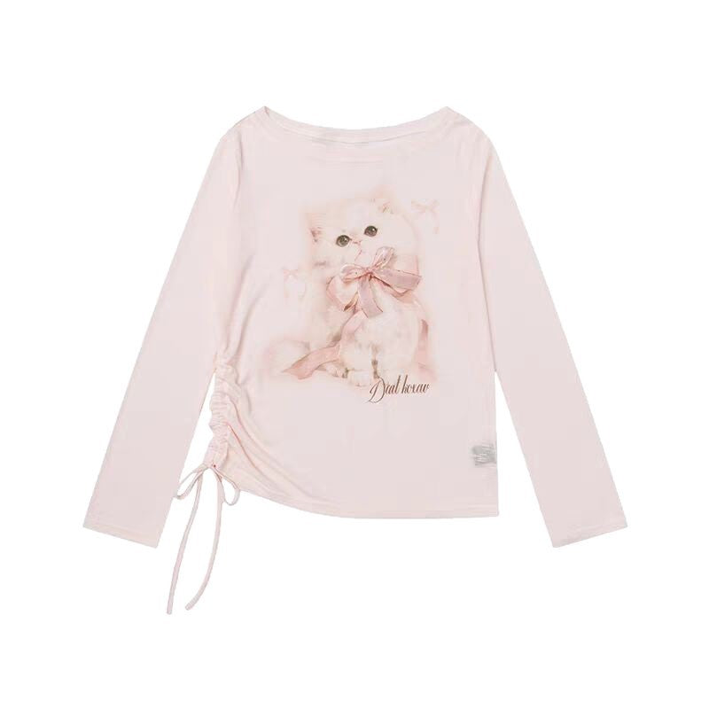 Spring And Autumn Cute Cat Print Long Sleeve Women