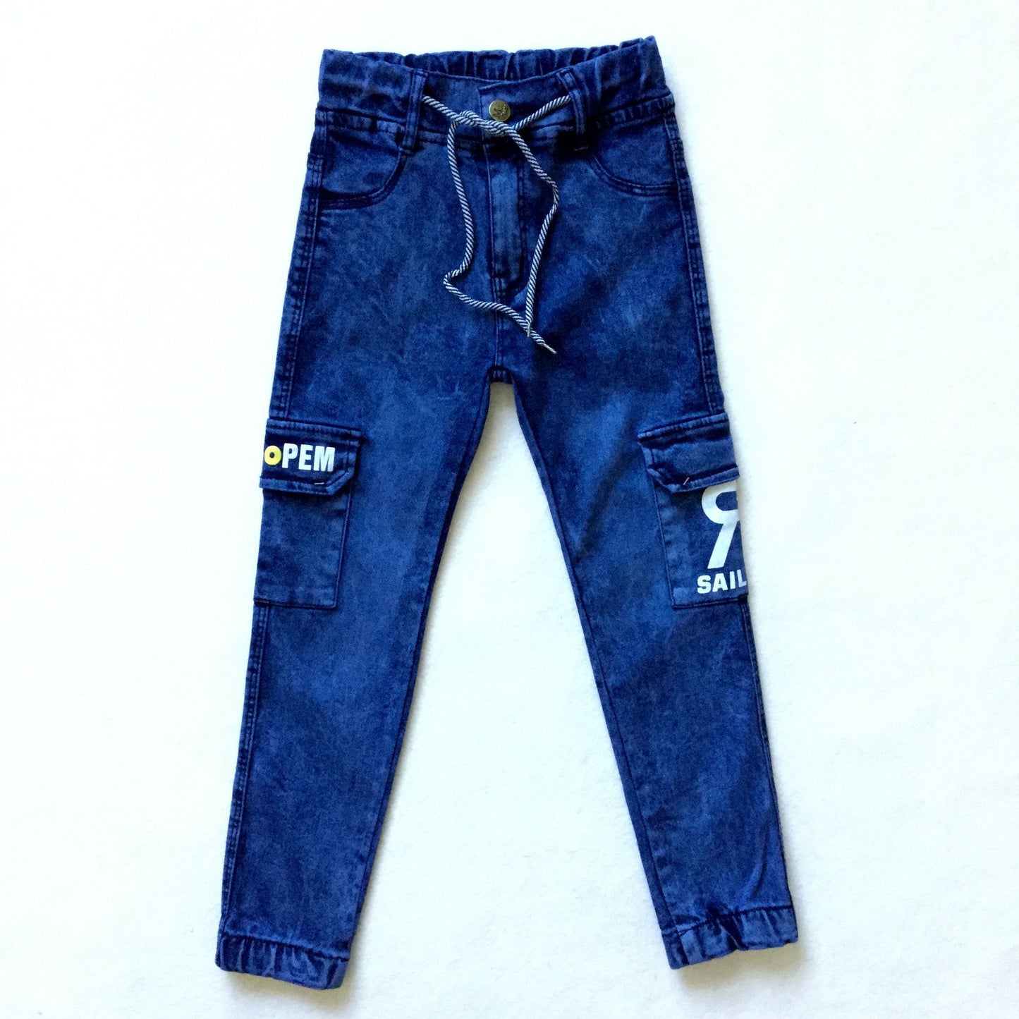 Industrial Monogram Print Multi-Pocket Utility Jeans