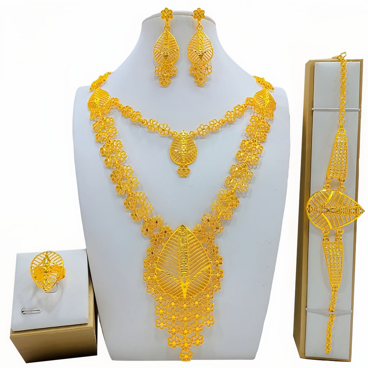 Fashion Women's Necklace Earring Ring Bracelet Suit