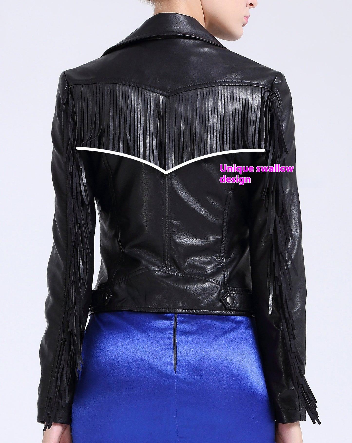 European And American Tassel Oblique Zipper Leather Women's Slim Coat Motorcycle Street
