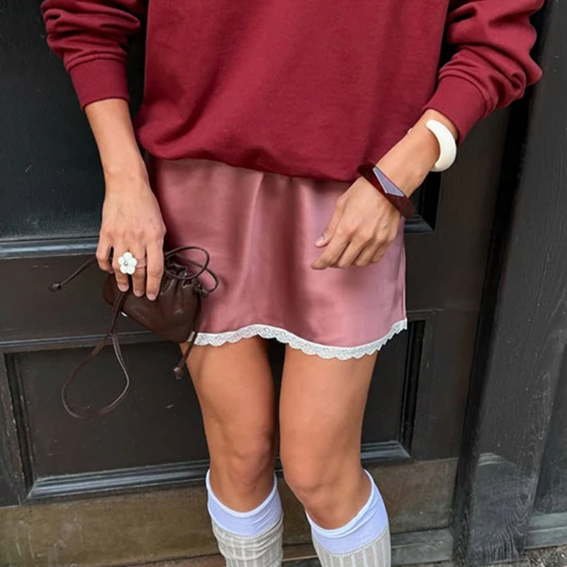 Lace Sexy Slimming High Waist Satin Skirt