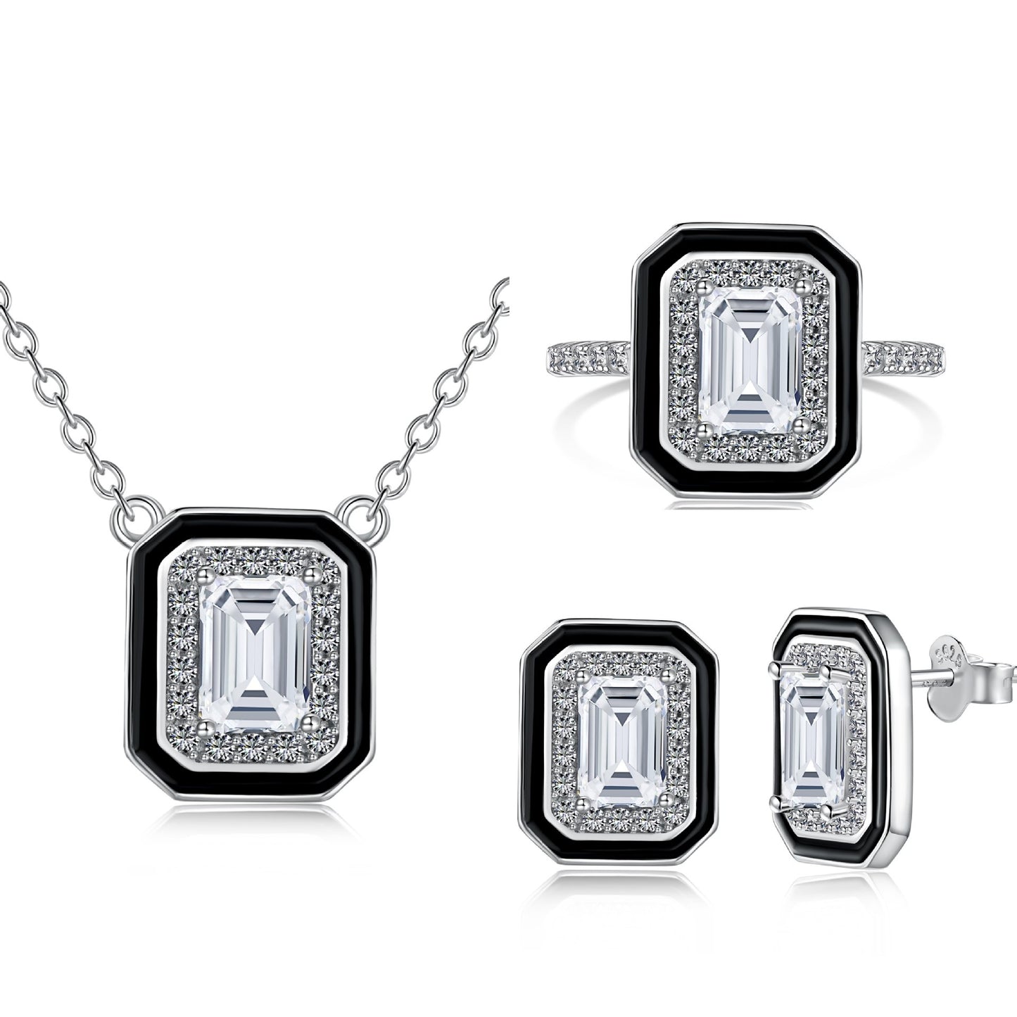 S925 Sterling Silver Ring Necklace And Earring Suit