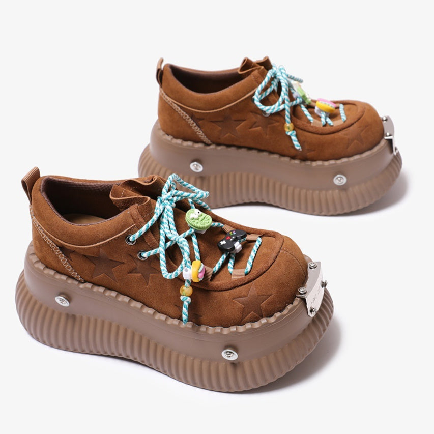 Best Dopamine Summer Platform Leather Shoes For Women Lace Up Casual Comfortable Walking Shoes