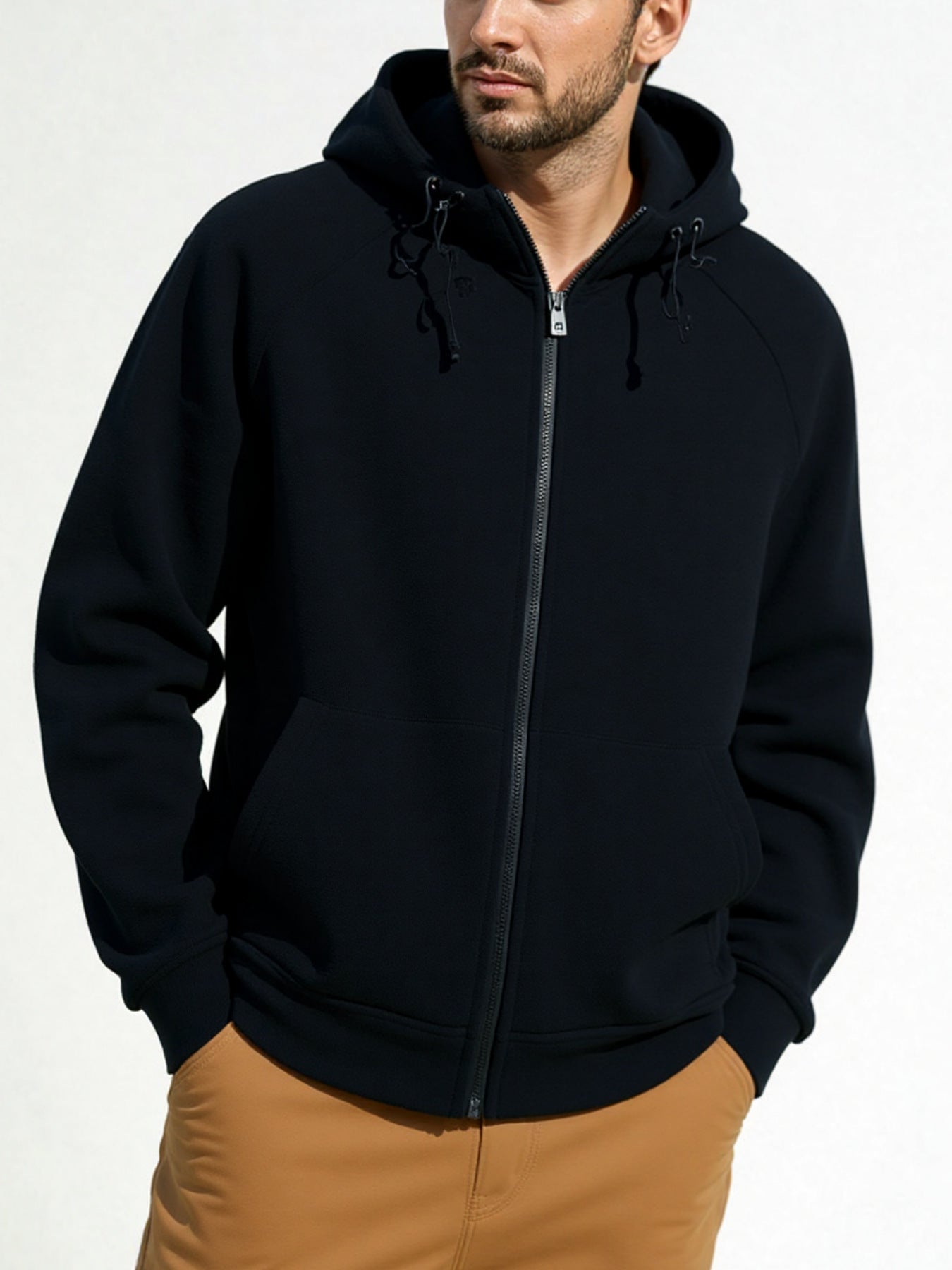 Solid Color Full Zipper Hooded Jacket Men's Sweater