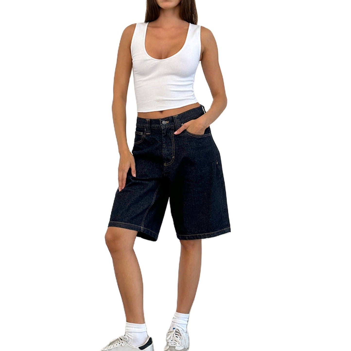 European And American Denim Shorts Bullet-free Fitted Figure Flattering Women's Pants