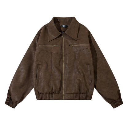 American Street Hip Hop Casual Flying Motorcycle PU Leather Jacket Street Culture Fusion