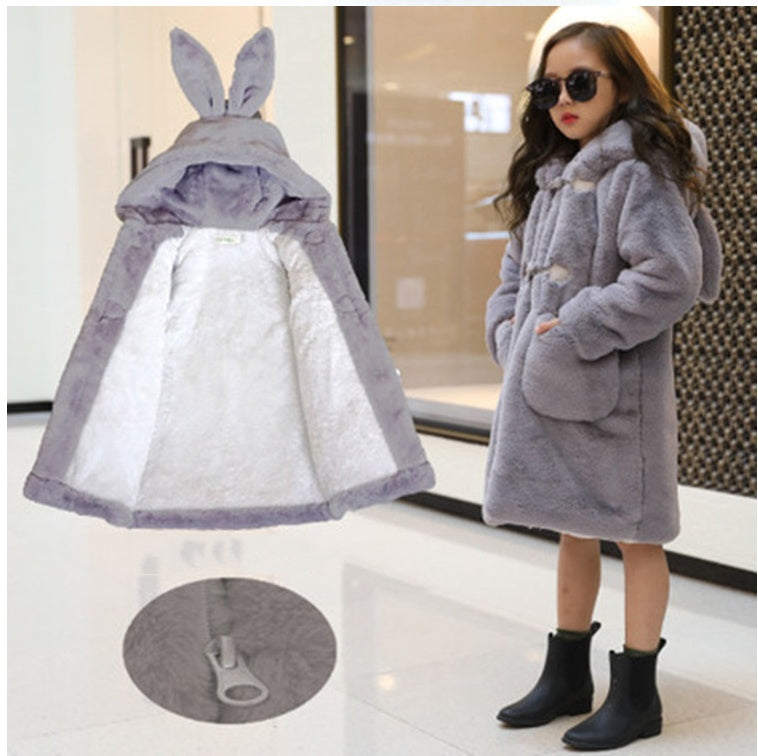 The Sovereign Faux: Thickened Faux Fur Coat for Big Kids