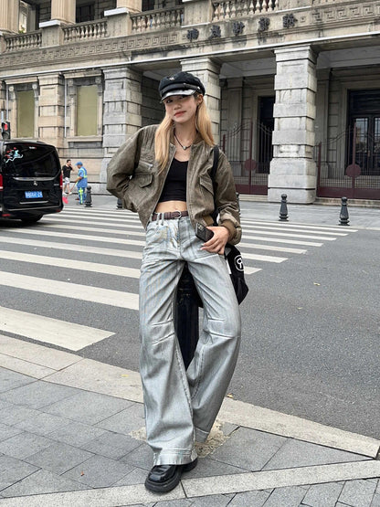 American Retro Rubbing Color To Make Old Straight Jeans