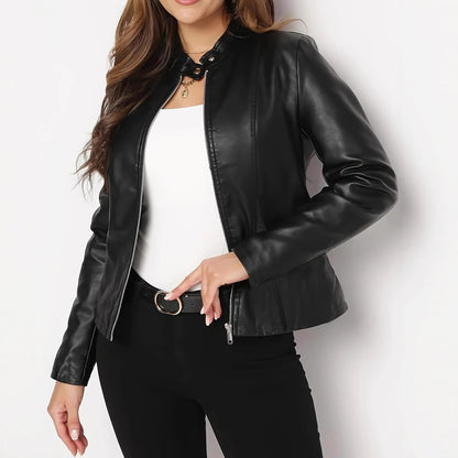 Fashionable Slim-fit Short Women's Leather Jacket