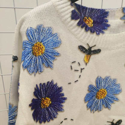 Trendy Niche Print Loose Slimming Women's Sweater