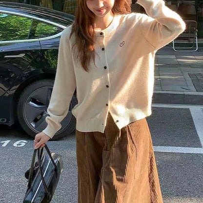 Korean Style Original Round Neck Lazy Knitted Open Sweater