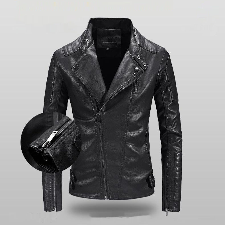 Trendy Leather Jacket Mens Fleece-Lined PU Jacket Contemporary Warmth