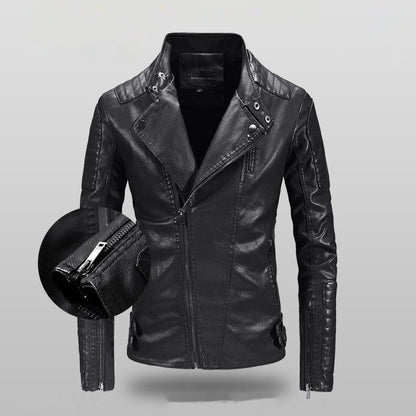 Trendy Leather Jacket Mens Fleece-Lined PU Jacket Contemporary Warmth