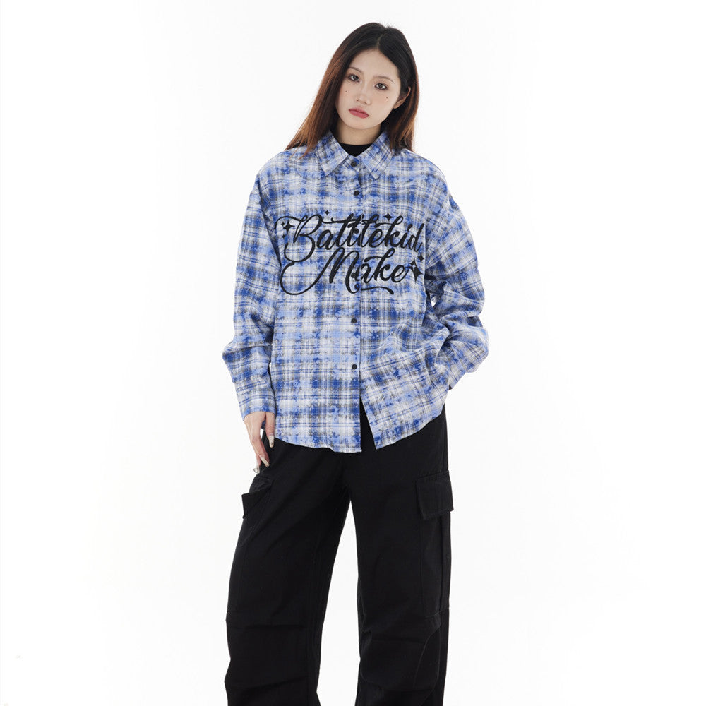 Fashion Loose Plaid Long Sleeve Shirt Men