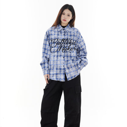 Fashion Loose Plaid Long Sleeve Shirt Men