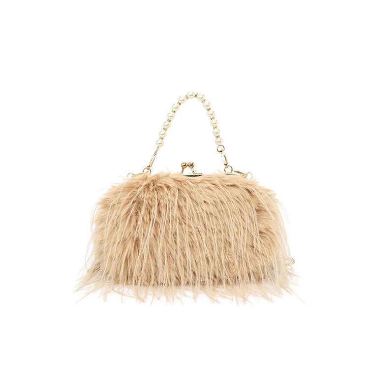 High-grade Versatile Niche Pearl Chain Furry Crossbody Shoulder