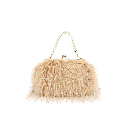 High-grade Versatile Niche Pearl Chain Furry Crossbody Shoulder