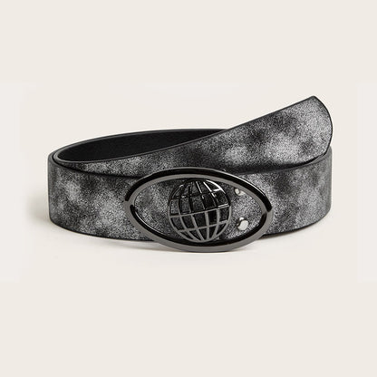 Retro Trendy Cool Oval Buckle Simple Female Ornament Belt