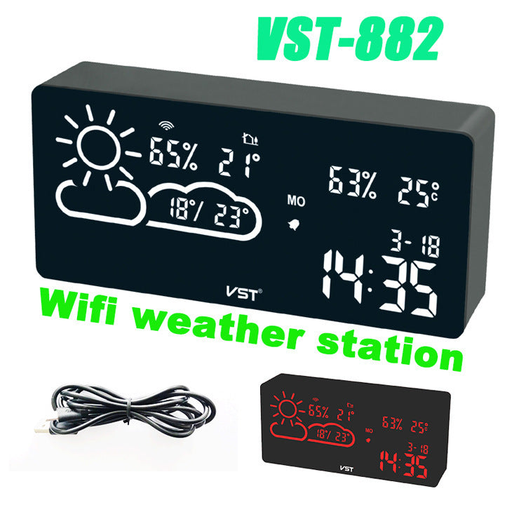 Smart Wireless Network Automatic Time Calibration Alarm Clock Weather WIFI Temperature Hygrometer