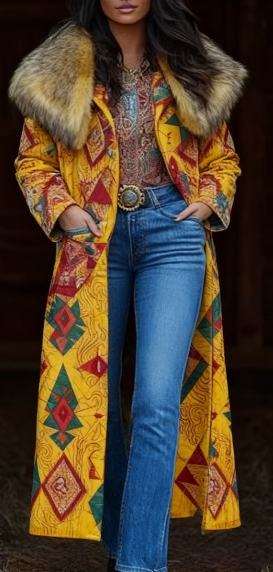 Fashion Retro Women's Coat, Warm Printed Long Coat