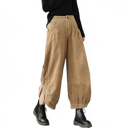 Oversized Loose And Thick Corduroy Plush High Waist Capris
