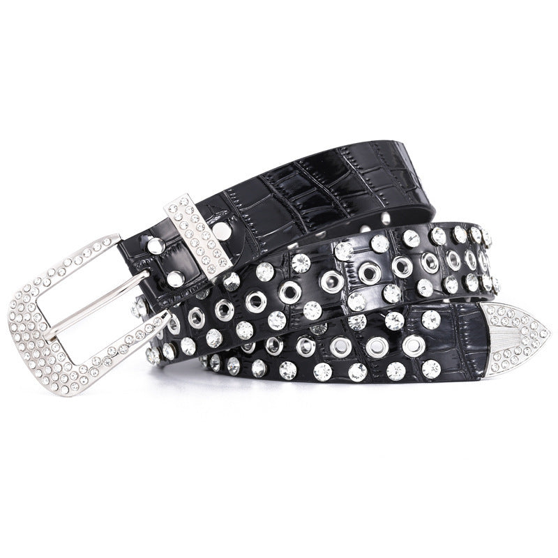 Buckle Three-piece Diamond Belt Female Leisure Rhinestone