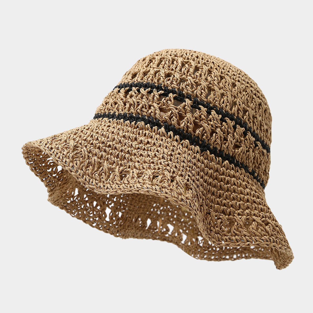 Fashion Crocheted Breathable Straw Can Shape Bucket Hat Women's Seaside Vacation