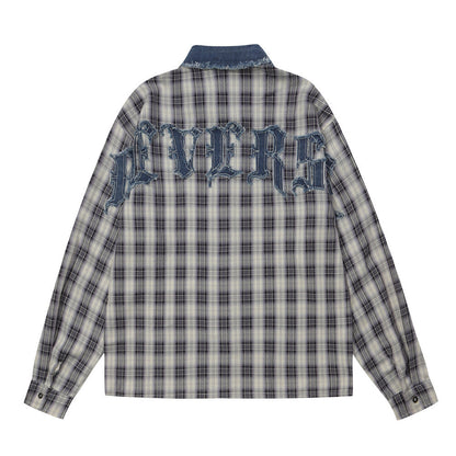 Patch Letter Embroidery Long Sleeve Shirt Men