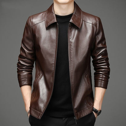 Thin Fleece-Lined Soft Leather Jacket for Dad Gentle Heritage Warmth