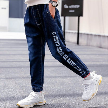 Boys Jeans Autumn Winter New One-Piece Velvet Plush Comfort